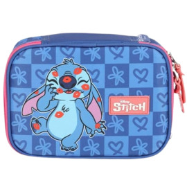 Estojo Necessaire Box Stitch Disney Azul Cercado Por Marcas de Beijos