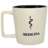 Caneca de cermica com o smbolo da medicina e a palavra "MEDICINA" na base. A caneca tem um design simples e elegante, com a parte interna preta e o corpo creme. Ideal para profissionais e estudantes da rea da sade.