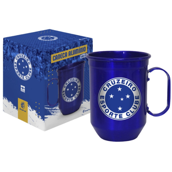 Caneca de alumnio com o logo do Cruzeiro Esporte Clube, em um design vibrante na cor azul, acompanhada de uma ala robusta e estrutura metlica durvel. Ideal para os torcedores do time, trazendo um toque de estilo e fanatismo para qualquer momento. Acompanha embalagem temtica, tornando a caneca uma tima opo de presente.