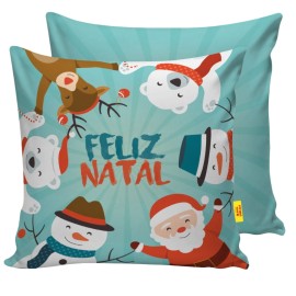 Almofada Quadrada Estampa Neve e Papai Noel - Feliz Natal