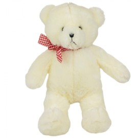 Urso de Pelcia Grande Branco 45cm com Lao Xadrez  Macio Elegante