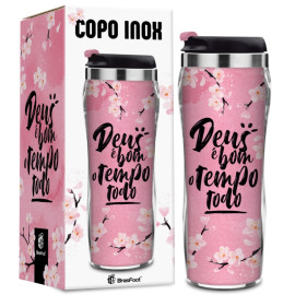 Copo Inox Plast. Temas New Fe1 - Deus  Bom o Tempo Todo