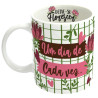 Caneca com estampa de flores e a frase "Um dia de cada vez...", com o design "Deixe-se florescer", perfeita para quem busca inspirao e momentos de reflexo.