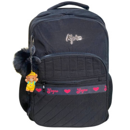 Mochila Preta Logno C/ Chaveiro e Pompom