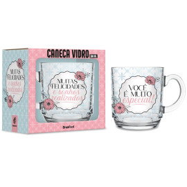 Caneca Vidro Elegance - Muitas Felicidades