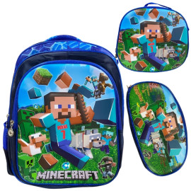 Mochila Kit C/ Lancheira e Estojo Minecraft