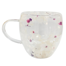 Caneca Vidro Parede Dupla Flor Transparncia 