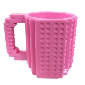 Caneca Rosa PVC Lego Bloquinhos C/ Peas Para Encaixe