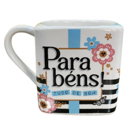 Caneca Porcelana Quadrada Temas - Parabns Tudo de Bom 