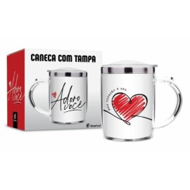 Caneca Plstica com Tampa Inox SW  Meu Corao  Seu  Charmosa e til