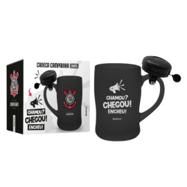 Caneca Vidro C/ Campainha Metal Preto Time - Corinthians 