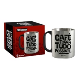 Caneca de Metal Inox  Caf Torna Tudo Possvel  Elegncia e Praticidade