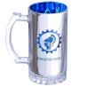 Caneca de engenharia prateada com interior azul e smbolo da profisso