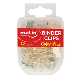 Binder Clips Ouro Color Plus 19MM C/ 12 Unidades