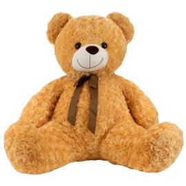 Urso de Pelcia Sentado Bege 60cm com Lao Marrom  Grande e Elegante