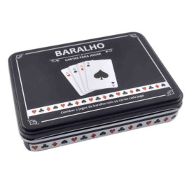 Baralho Plstico C/ 2 Jogos C/ 54 Cartas Cada Jogo Estojo Metal 