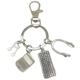 Chaveiro Metal Pingentes Notbook, Mouse, Teclado e Fone de Ouvido