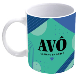 Caneca com estampa moderna e a frase "AV - Carinho em Dobro", ideal para presentear avs com muito amor e carinho.