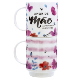 Caneca Empilhada Dupla Me Aquarela Floral