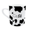 Caneca de porcelana com estampa de manchas de vaca e a palavra "Caf", ideal para os amantes de caf e design nico.