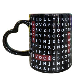 Caneca Cilndrica Ala de Corao  Preta Com Letras