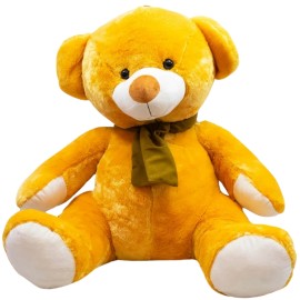 Urso de Pelcia Amarelo com Cachecol Marrom  Perfeito para Presentear