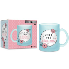 Caneca Vidro Diamond Temas - Muitas Felicidades