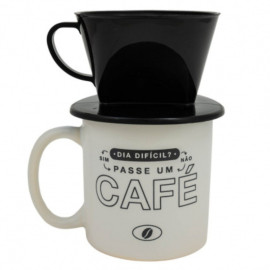 Caneca Cilndrica  Com Coador Dia Difcil Passe Um Caf