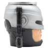 Caneca 3D de resina com design detalhado do capacete e rosto lateral de RoboCop. O visual do personagem com detalhes na parte traseira do capacete prateado e a mscara preta  perfeito para os fs do filme clssico e colecionadores de itens exclusivos.