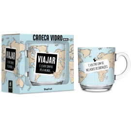 Caneca Vidro Elegance - Viajar Pelo Mundo 