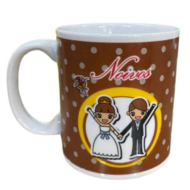 Caneca Porcelana Noivos Casal Estampa Poa